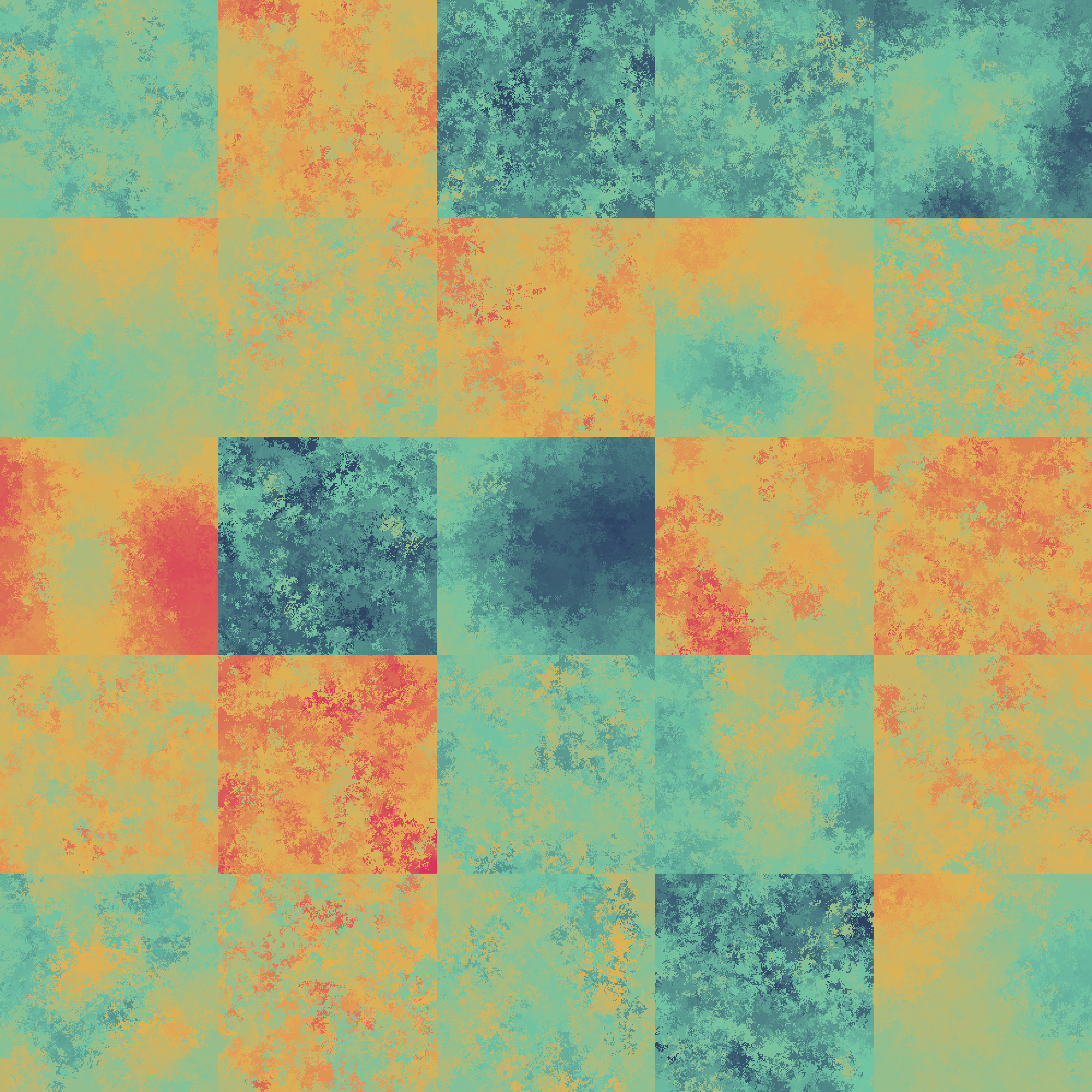 A heatmap-like grid of tiles with blue or red textures.